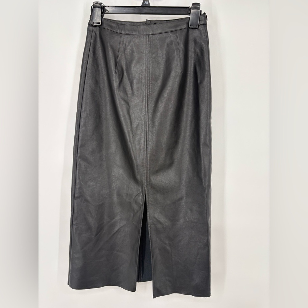 Moreyuyee Black Synthetic Leather Midi Pencil Skirt